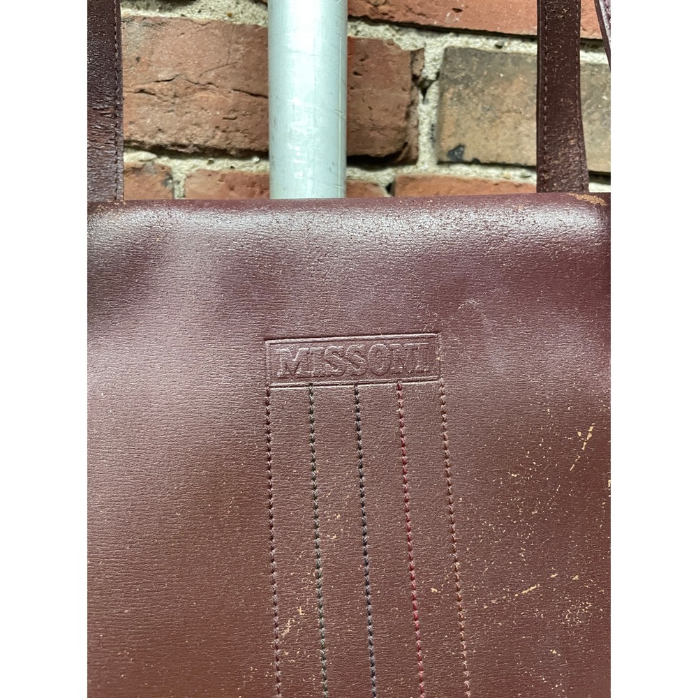 Missoni Leather Tote Bag Burgundy Textured Stitch Shoulder Purse Womens M VTG - Picture 2 of 16